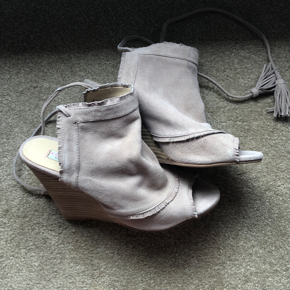 brown swede heels